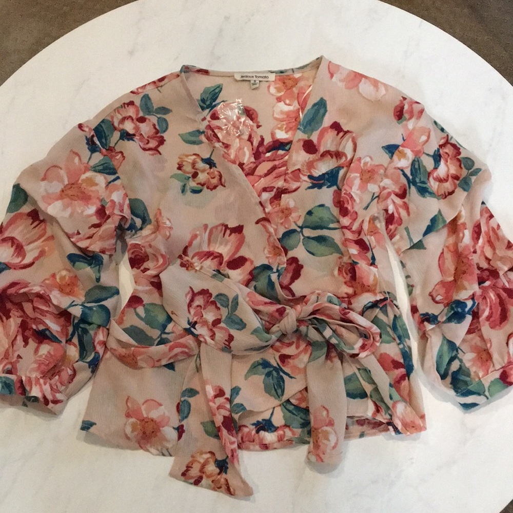 Floral wrap around kimono top.